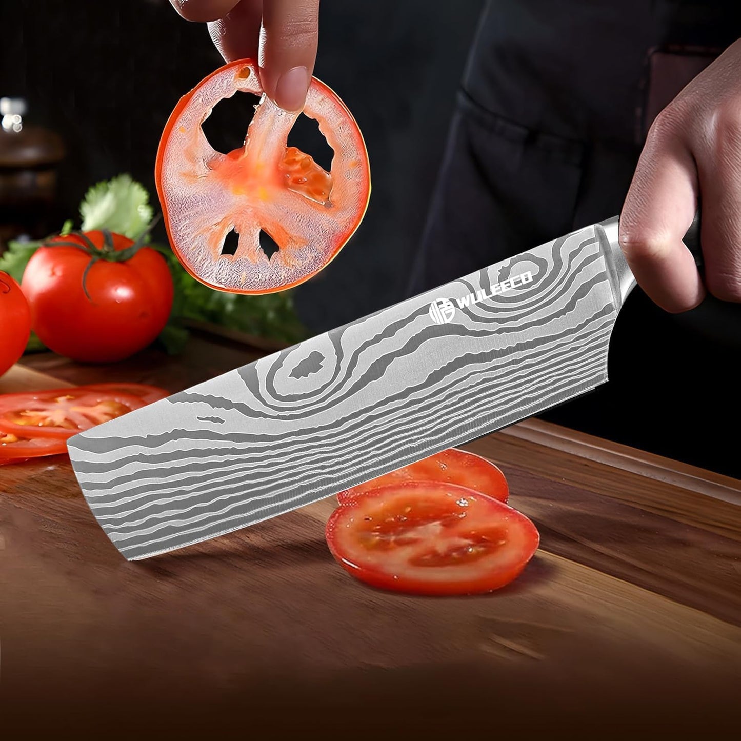 Nakiri Knife 7", High Carbon Stainless Steel Chef Knife, Ultra Sharp Cleaver Knife, Multipurpose Meat Vegetable Sharp Kitchen Knife with Ergonomic Pakkawood Handle, Gift Box Included