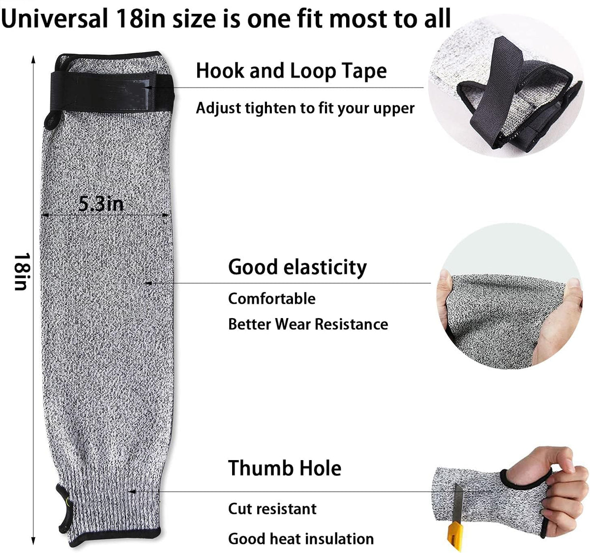 Cut Resistant Farmers Sleeves, Arm Protectors for Thin Skin - Gardening Welding Level 5 Safety Arm Guard with Thumb Hole and Hook Loop, 1 Pair