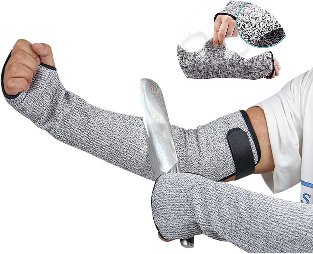 Cut Resistant Farmers Sleeves, Arm Protectors for Thin Skin - Gardening Welding Level 5 Safety Arm Guard with Thumb Hole and Hook Loop, 1 Pair