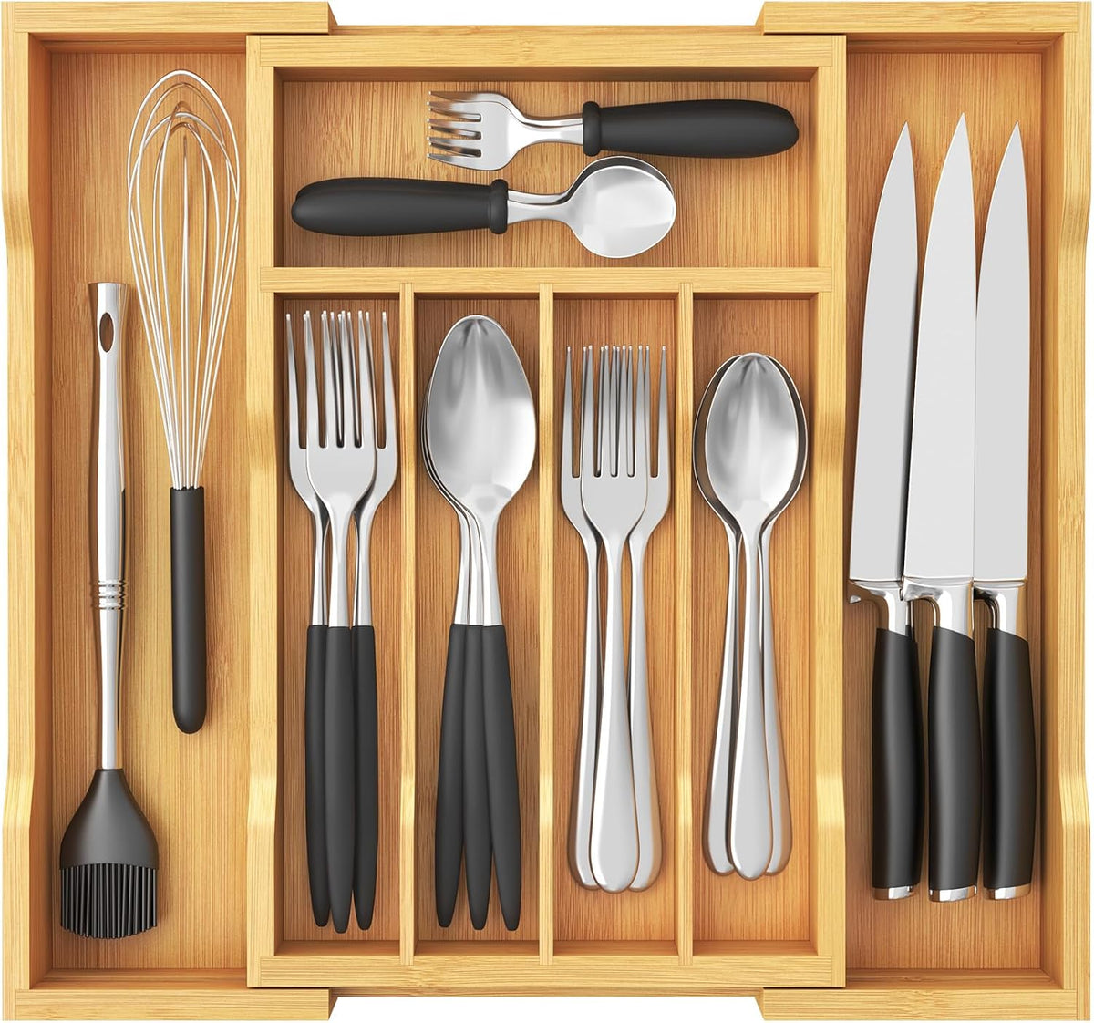 Silverware Drawer Organizer, Wooden Utensil Tray for Kitchen