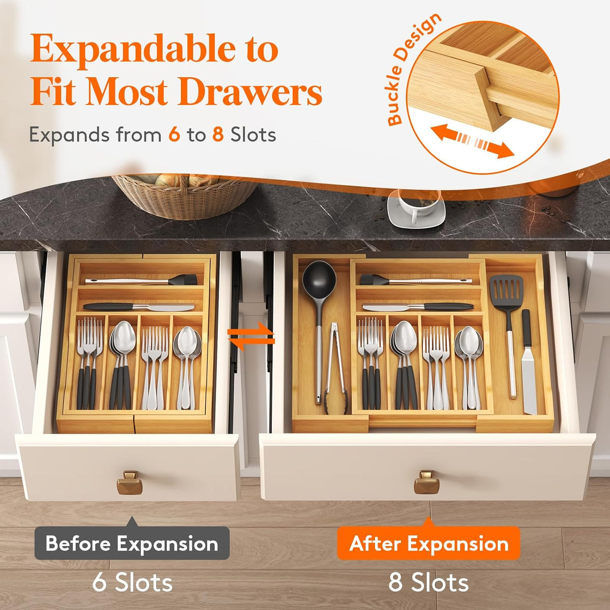 Silverware Drawer Organizer, Wooden Utensil Tray for Kitchen