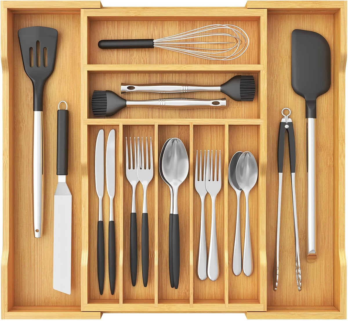 Silverware Drawer Organizer, Wooden Utensil Tray for Kitchen