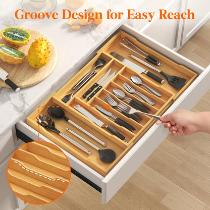 Silverware Drawer Organizer, Wooden Utensil Tray for Kitchen