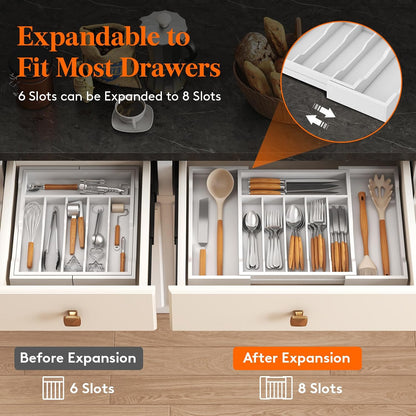 Silverware Drawer Organizer, Wooden Utensil Tray for Kitchen