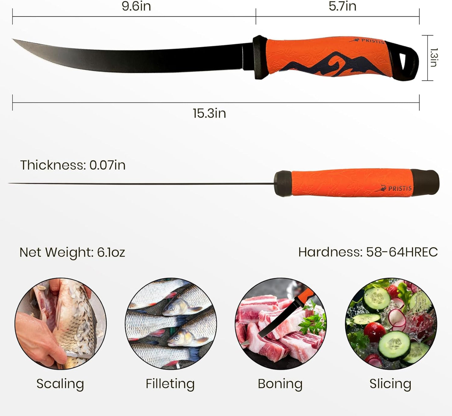 9'' Fixed-blade Fillet Knife, High Strength 5Cr13MoV Stainless-steel Blade, Professional Fish Filet Knife for Boning, Fishing Gear Tackle with Non-Slip Handle Sheath Tungsten Sharpener, Red