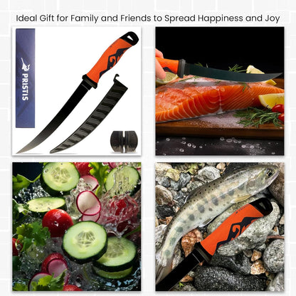 9'' Fixed-blade Fillet Knife, High Strength 5Cr13MoV Stainless-steel Blade, Professional Fish Filet Knife for Boning, Fishing Gear Tackle with Non-Slip Handle Sheath Tungsten Sharpener, Red