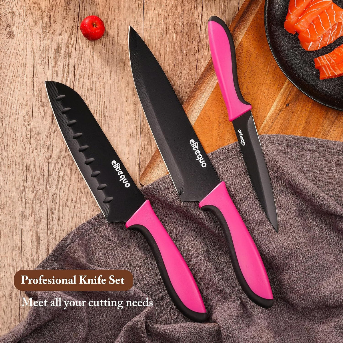 14 Piece Kitchen Knife Set with Built-in Sharpener, German Stainless Steel & Ceramic-Coated Blades, Dishwasher Safe