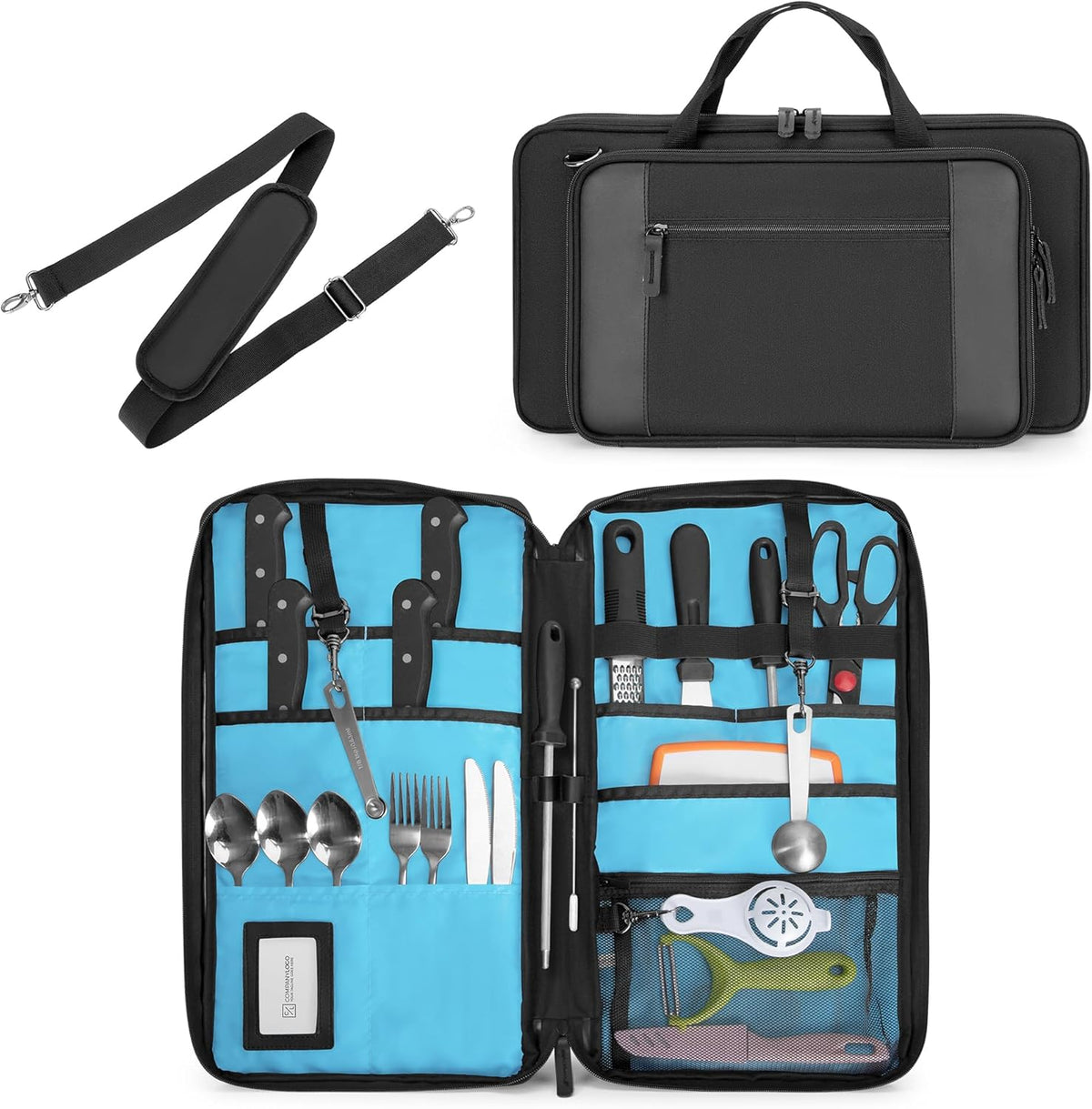 Chef Knife Bag with 20-Pockets Professional Knife Sheath Storage Case | Crossbody Shoulder Strap, Top Handle, Cooks & Culinary Tools Organizer Holder for Kitchen Travel Cooking Utensils