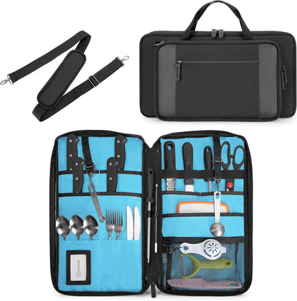 Chef Knife Bag with 20-Pockets Professional Knife Sheath Storage Case | Crossbody Shoulder Strap, Top Handle, Cooks & Culinary Tools Organizer Holder for Kitchen Travel Cooking Utensils