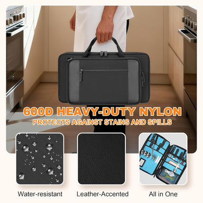 Chef Knife Bag with 20-Pockets Professional Knife Sheath Storage Case | Crossbody Shoulder Strap, Top Handle, Cooks & Culinary Tools Organizer Holder for Kitchen Travel Cooking Utensils