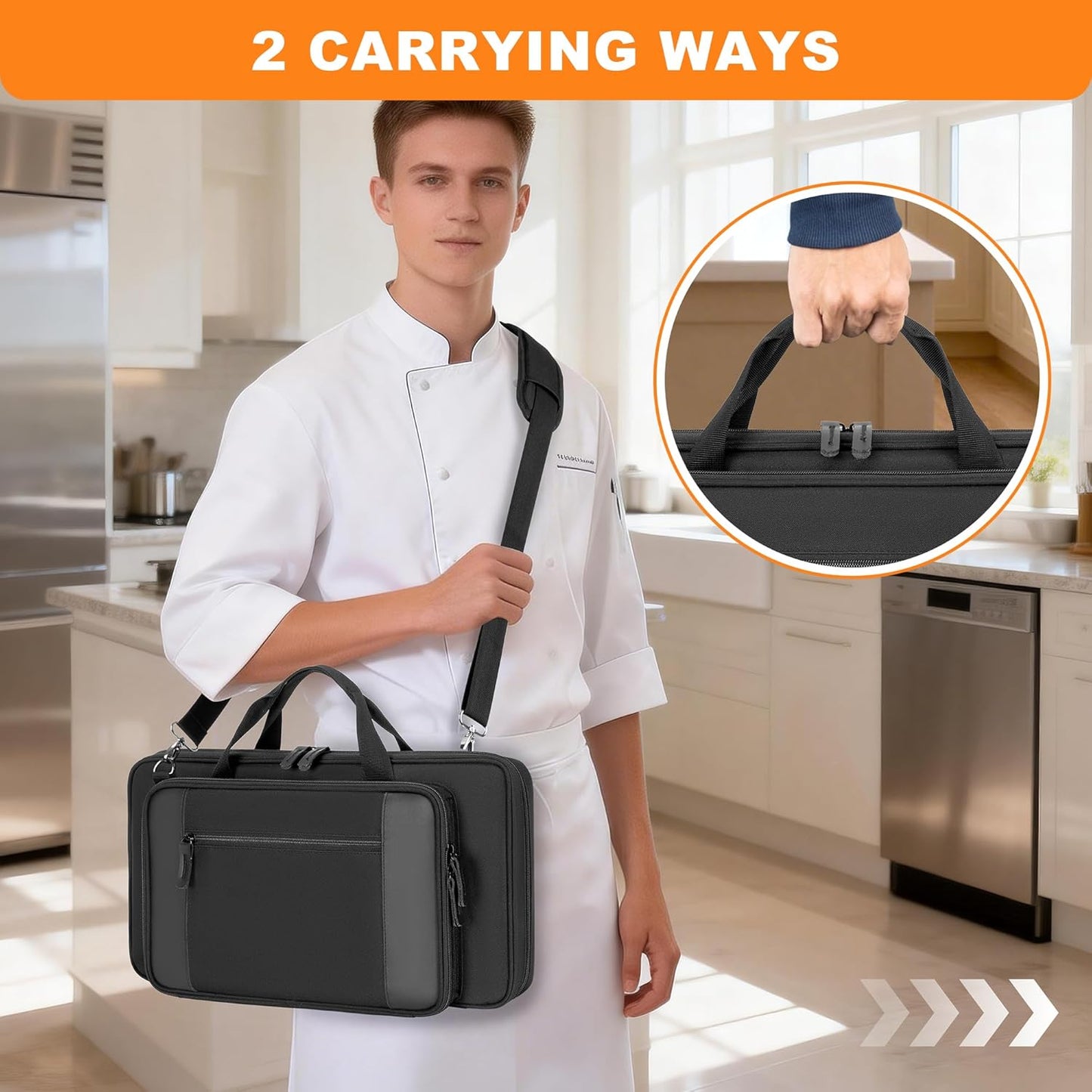 Chef Knife Bag with 20-Pockets Professional Knife Sheath Storage Case | Crossbody Shoulder Strap, Top Handle, Cooks & Culinary Tools Organizer Holder for Kitchen Travel Cooking Utensils