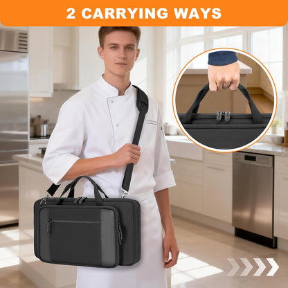 Chef Knife Bag with 20-Pockets Professional Knife Sheath Storage Case | Crossbody Shoulder Strap, Top Handle, Cooks & Culinary Tools Organizer Holder for Kitchen Travel Cooking Utensils
