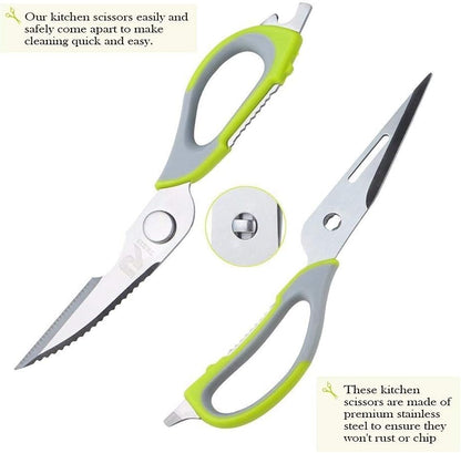 Multifunction Kitchen Food Scissors, Detachable Stainless Steel Heavy Duty Culinary Scissors, 7-in-1 Household Shears with Magnetic Holder, for Cut Poultry Meat Bone Vegetables Fruit Seafood (purple)