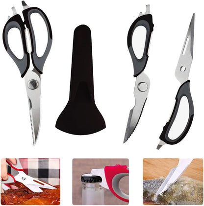 Multifunction Kitchen Food Scissors, Detachable Stainless Steel Heavy Duty Culinary Scissors, 7-in-1 Household Shears with Magnetic Holder, for Cut Poultry Meat Bone Vegetables Fruit Seafood (purple)