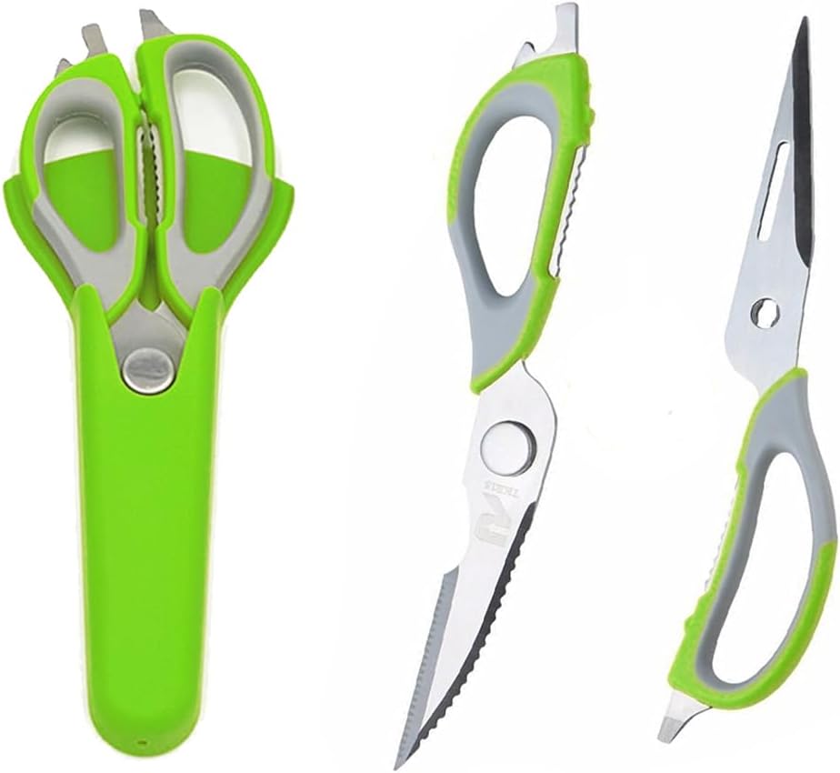 Multifunction Kitchen Food Scissors, Detachable Stainless Steel Heavy Duty Culinary Scissors, 7-in-1 Household Shears with Magnetic Holder, for Cut Poultry Meat Bone Vegetables Fruit Seafood (purple)
