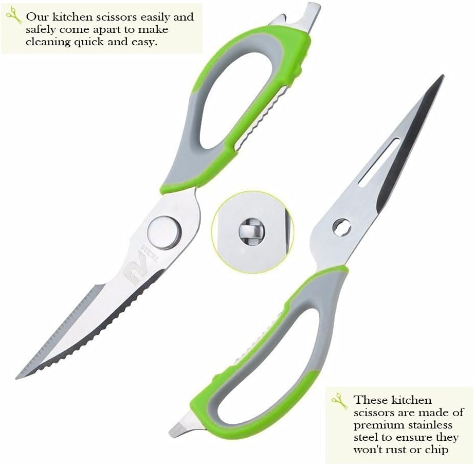 Multifunction Kitchen Food Scissors, Detachable Stainless Steel Heavy Duty Culinary Scissors, 7-in-1 Household Shears with Magnetic Holder, for Cut Poultry Meat Bone Vegetables Fruit Seafood (purple)