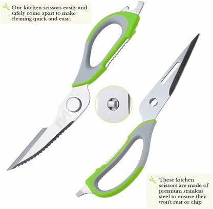 Multifunction Kitchen Food Scissors, Detachable Stainless Steel Heavy Duty Culinary Scissors, 7-in-1 Household Shears with Magnetic Holder, for Cut Poultry Meat Bone Vegetables Fruit Seafood (purple)