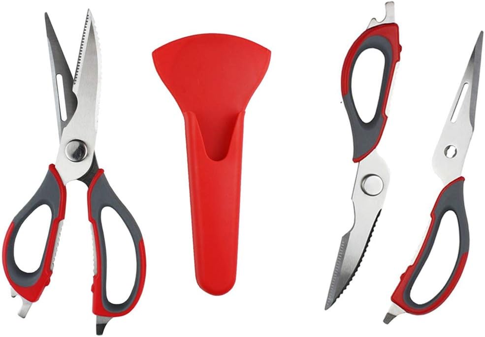 Multifunction Kitchen Food Scissors, Detachable Stainless Steel Heavy Duty Culinary Scissors, 7-in-1 Household Shears with Magnetic Holder, for Cut Poultry Meat Bone Vegetables Fruit Seafood (purple)