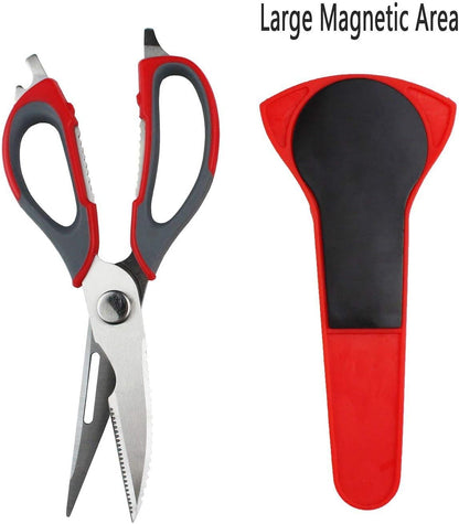 Multifunction Kitchen Food Scissors, Detachable Stainless Steel Heavy Duty Culinary Scissors, 7-in-1 Household Shears with Magnetic Holder, for Cut Poultry Meat Bone Vegetables Fruit Seafood (purple)