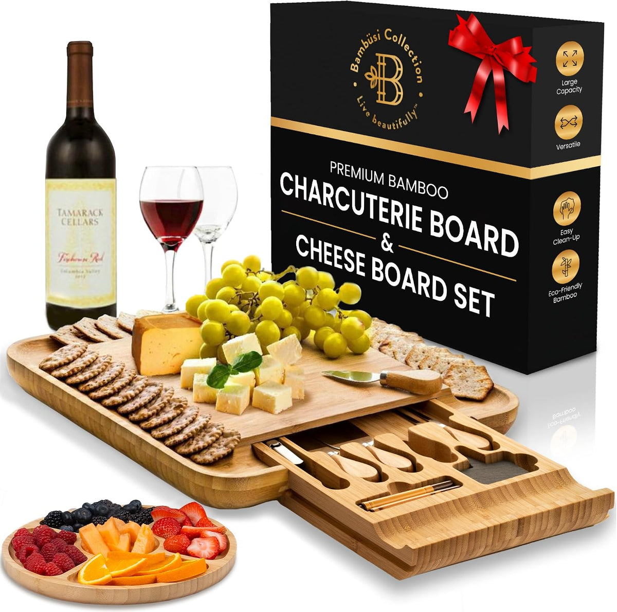 Charcuterie Board Cheese Board Set with Accessories - Bamboo Wooden Serving Tray, Platter - House Warming Gifts New Home, Wedding, Bridal Shower, Anniversary, Housewarming, Birthday Gifts for Women