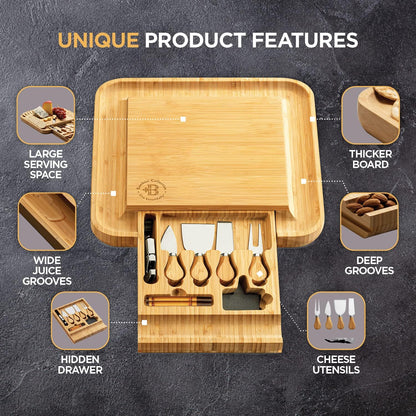 Charcuterie Board Cheese Board Set with Accessories - Bamboo Wooden Serving Tray, Platter - House Warming Gifts New Home, Wedding, Bridal Shower, Anniversary, Housewarming, Birthday Gifts for Women