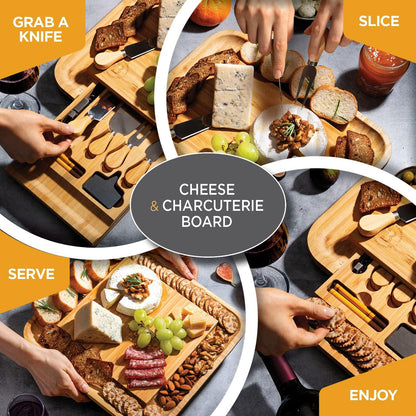 Charcuterie Board Cheese Board Set with Accessories - Bamboo Wooden Serving Tray, Platter - House Warming Gifts New Home, Wedding, Bridal Shower, Anniversary, Housewarming, Birthday Gifts for Women