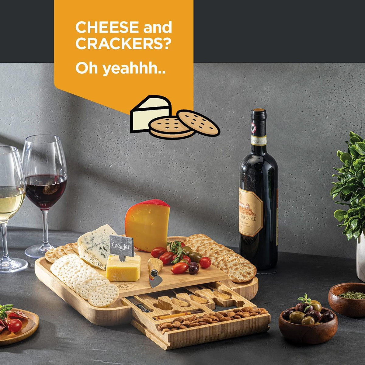 Charcuterie Board Cheese Board Set with Accessories - Bamboo Wooden Serving Tray, Platter - House Warming Gifts New Home, Wedding, Bridal Shower, Anniversary, Housewarming, Birthday Gifts for Women