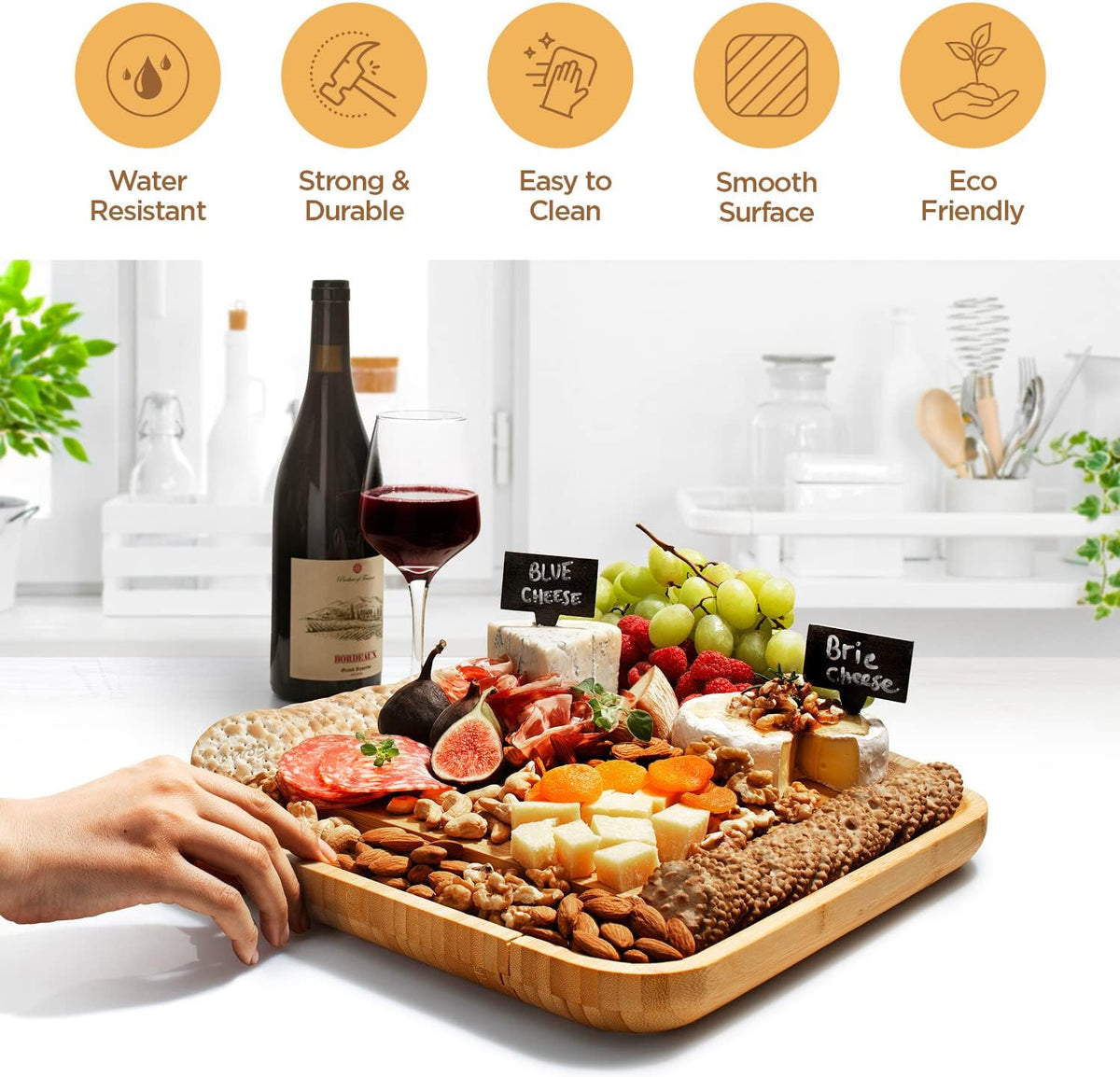 Charcuterie Board Cheese Board Set with Accessories - Bamboo Wooden Serving Tray, Platter - House Warming Gifts New Home, Wedding, Bridal Shower, Anniversary, Housewarming, Birthday Gifts for Women