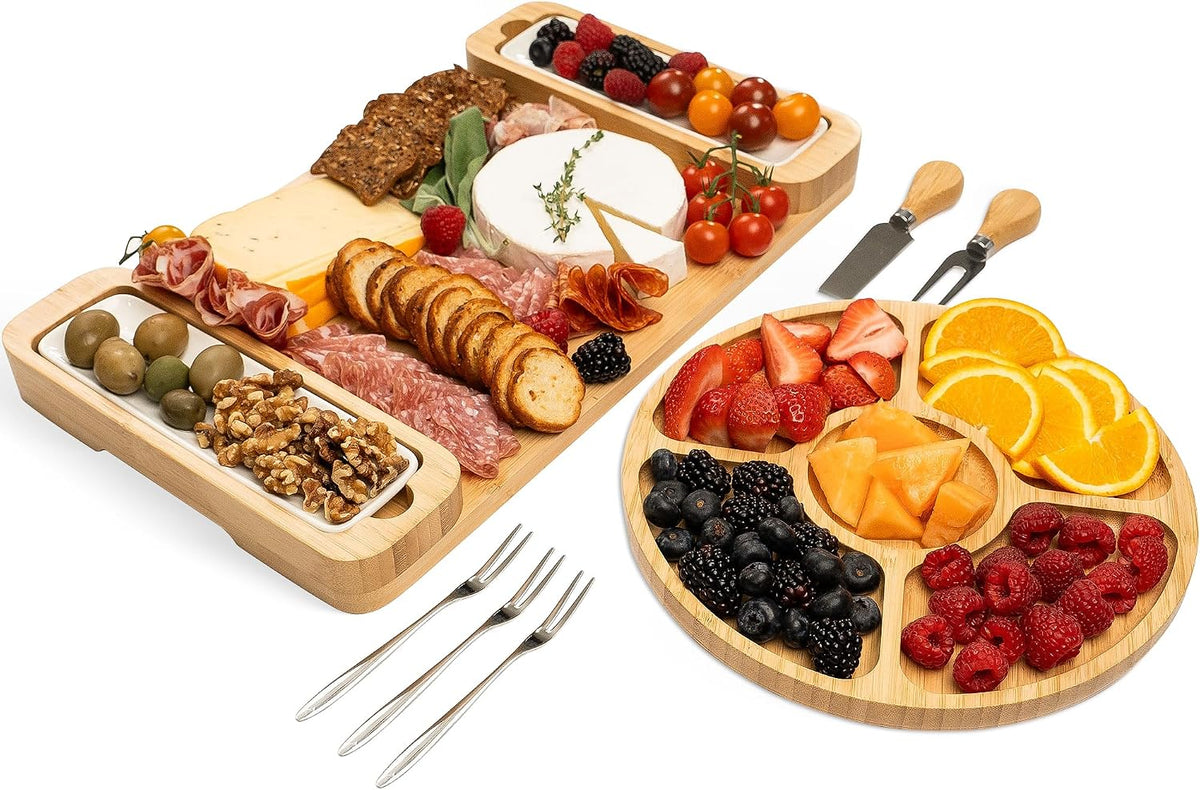 Charcuterie Board Cheese Board Set with Accessories - Bamboo Wooden Serving Tray, Platter - House Warming Gifts New Home, Wedding, Bridal Shower, Anniversary, Housewarming, Birthday Gifts for Women