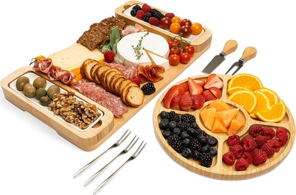 Charcuterie Board Cheese Board Set with Accessories - Bamboo Wooden Serving Tray, Platter - House Warming Gifts New Home, Wedding, Bridal Shower, Anniversary, Housewarming, Birthday Gifts for Women