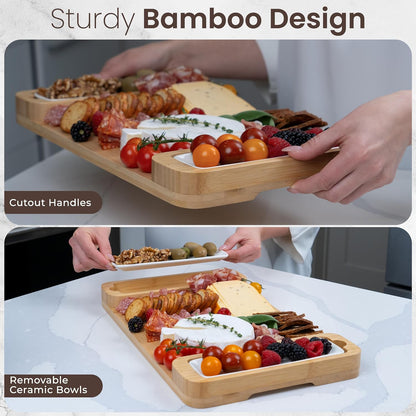 Charcuterie Board Cheese Board Set with Accessories - Bamboo Wooden Serving Tray, Platter - House Warming Gifts New Home, Wedding, Bridal Shower, Anniversary, Housewarming, Birthday Gifts for Women