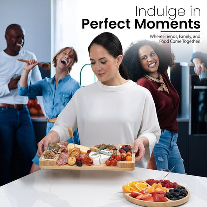 Charcuterie Board Cheese Board Set with Accessories - Bamboo Wooden Serving Tray, Platter - House Warming Gifts New Home, Wedding, Bridal Shower, Anniversary, Housewarming, Birthday Gifts for Women