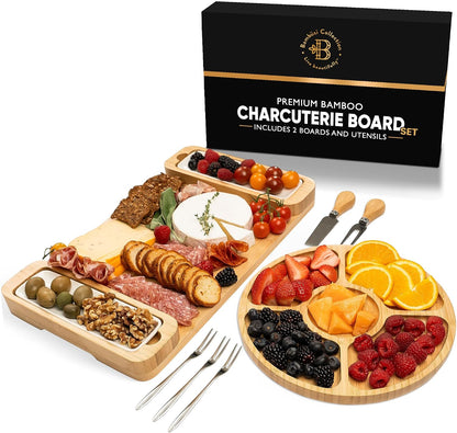 Charcuterie Board Cheese Board Set with Accessories - Bamboo Wooden Serving Tray, Platter - House Warming Gifts New Home, Wedding, Bridal Shower, Anniversary, Housewarming, Birthday Gifts for Women
