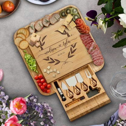 Charcuterie Board Cheese Board Set with Accessories - Bamboo Wooden Serving Tray, Platter - House Warming Gifts New Home, Wedding, Bridal Shower, Anniversary, Housewarming, Birthday Gifts for Women