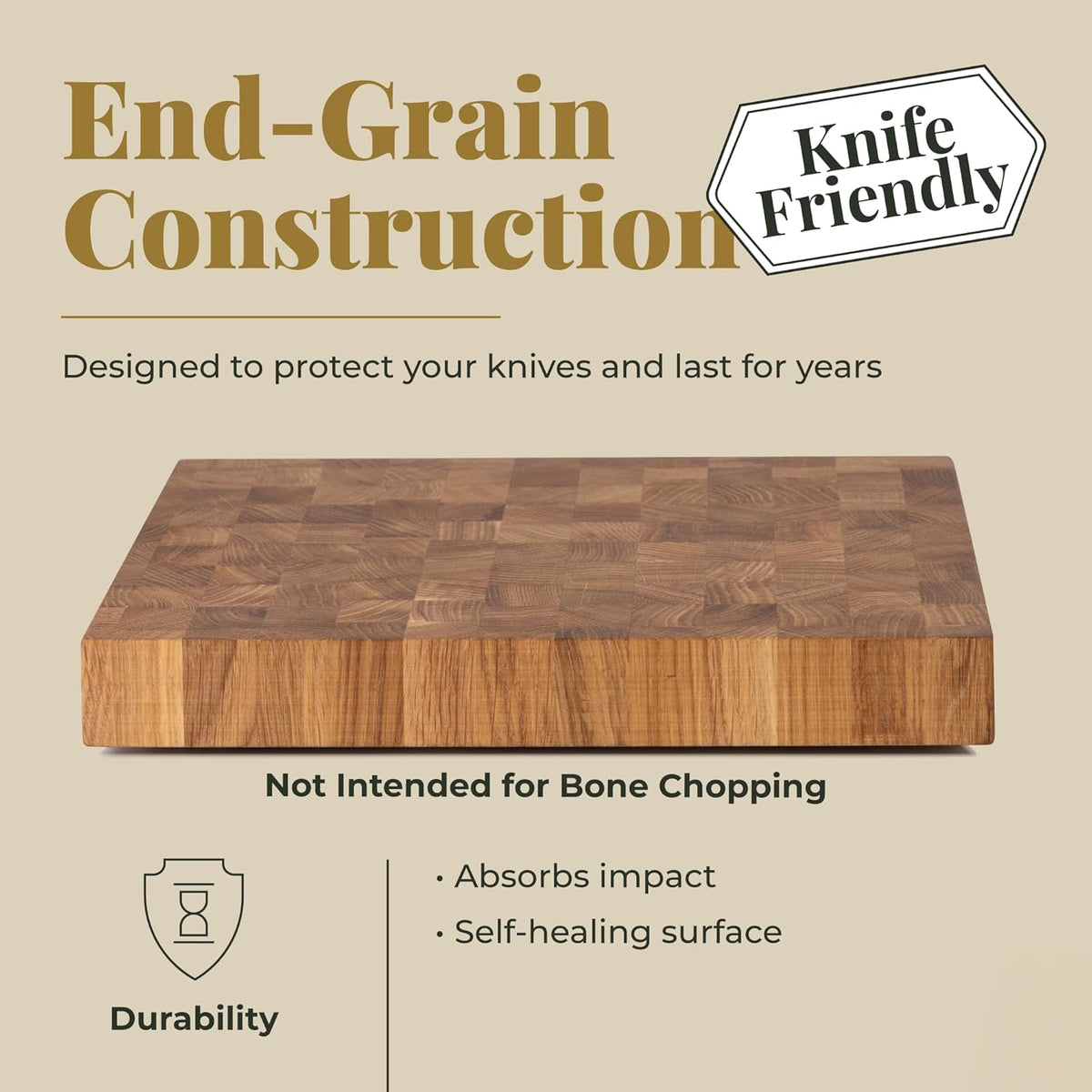 End Grain 12"x10" European Oak Wood Cutting Board with Non-Slip Feet & Handles, Charcuterie Board, Knife-Friendly, Serving Cutting Board for Kitchen