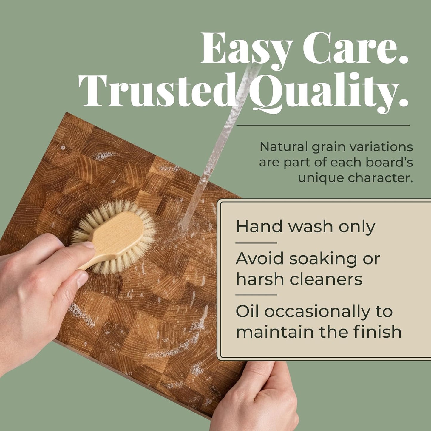 End Grain 12"x10" European Oak Wood Cutting Board with Non-Slip Feet & Handles, Charcuterie Board, Knife-Friendly, Serving Cutting Board for Kitchen