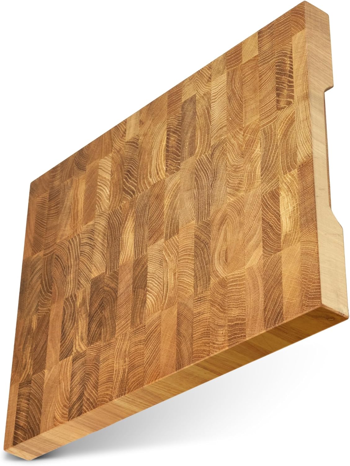 End Grain 12"x10" European Oak Wood Cutting Board with Non-Slip Feet & Handles, Charcuterie Board, Knife-Friendly, Serving Cutting Board for Kitchen