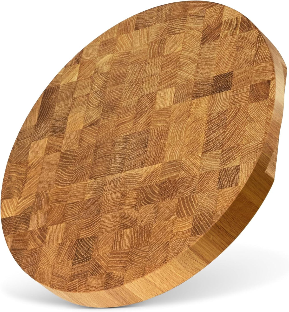End Grain 12"x10" European Oak Wood Cutting Board with Non-Slip Feet & Handles, Charcuterie Board, Knife-Friendly, Serving Cutting Board for Kitchen