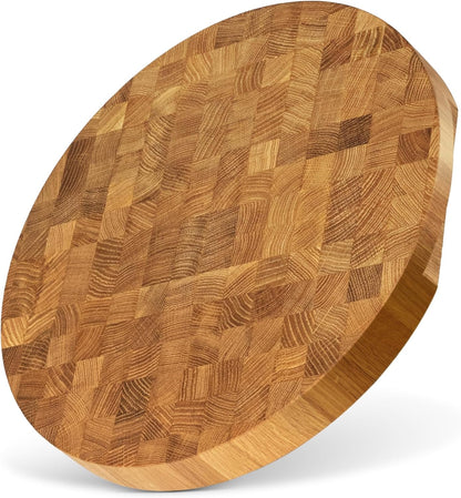 End Grain 12"x10" European Oak Wood Cutting Board with Non-Slip Feet & Handles, Charcuterie Board, Knife-Friendly, Serving Cutting Board for Kitchen