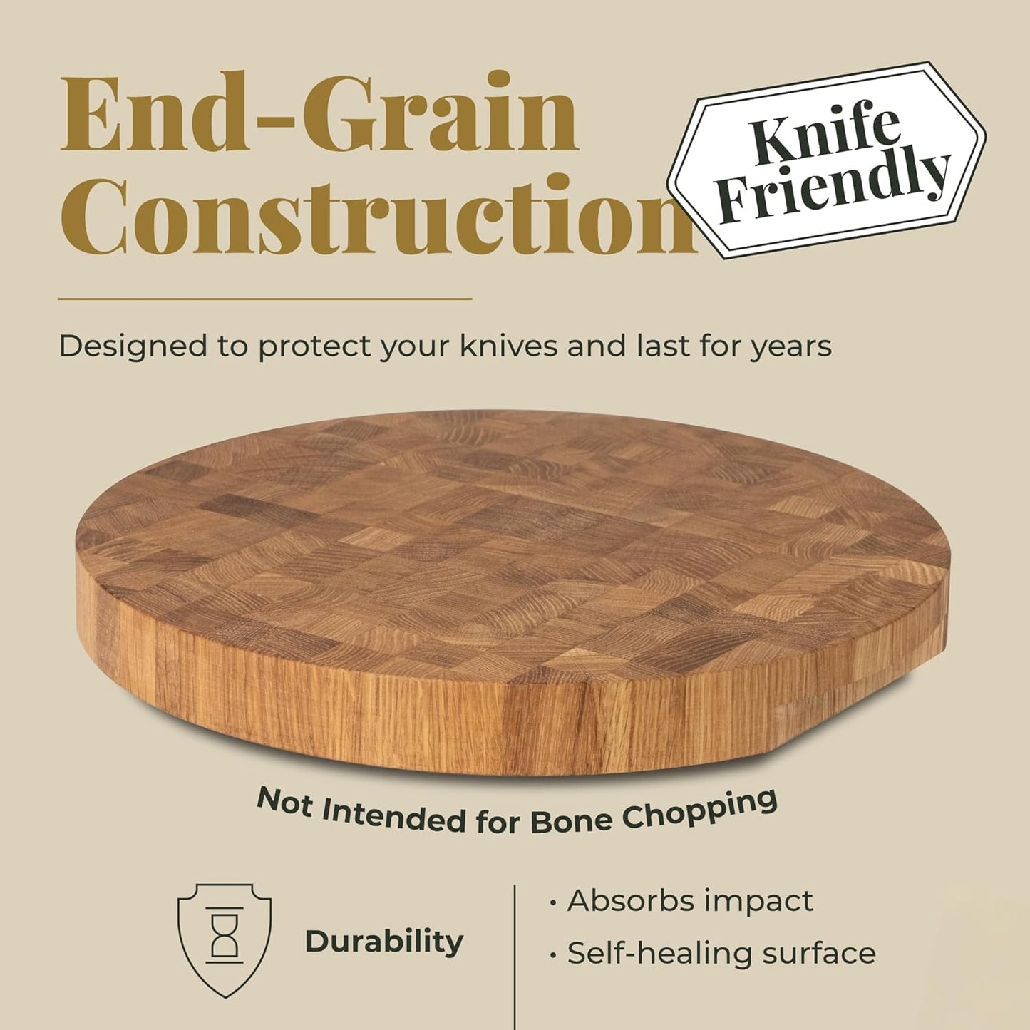 End Grain 12"x10" European Oak Wood Cutting Board with Non-Slip Feet & Handles, Charcuterie Board, Knife-Friendly, Serving Cutting Board for Kitchen