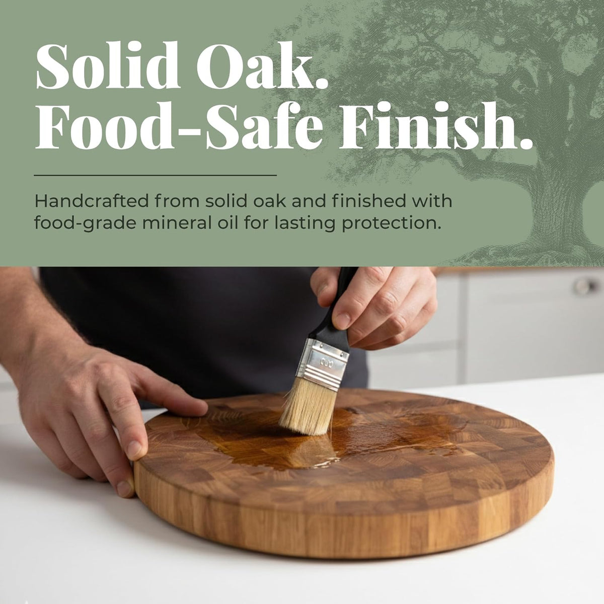 End Grain 12"x10" European Oak Wood Cutting Board with Non-Slip Feet & Handles, Charcuterie Board, Knife-Friendly, Serving Cutting Board for Kitchen