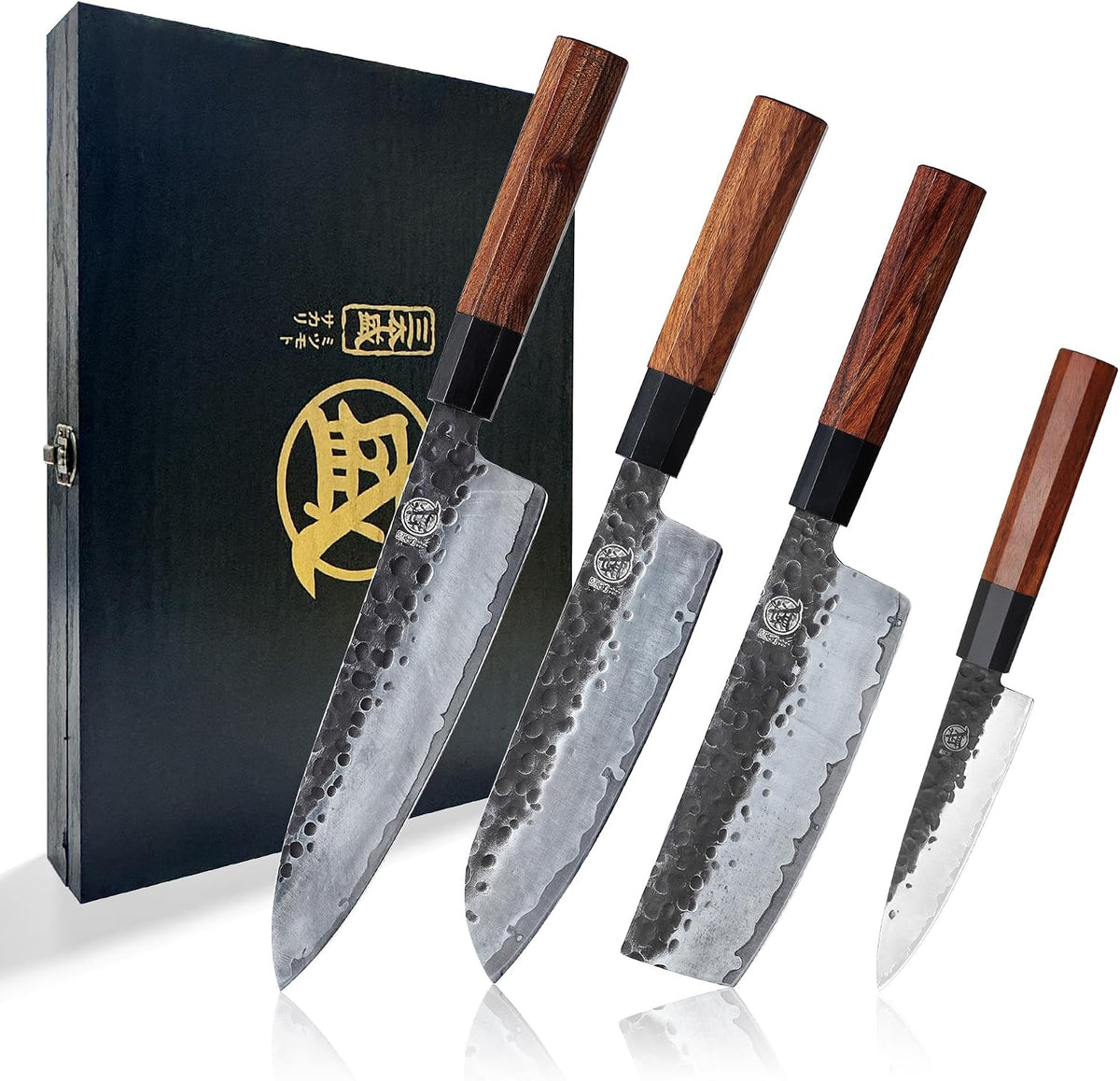 4-Piece Japanese Chef Knife Set, San-Mai 9Cr18MoV