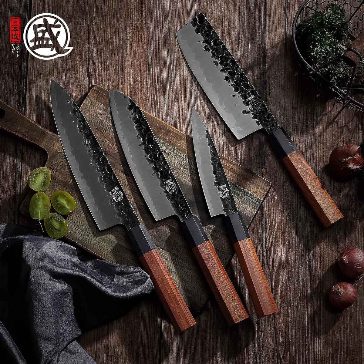 4-Piece Japanese Chef Knife Set, San-Mai 9Cr18MoV