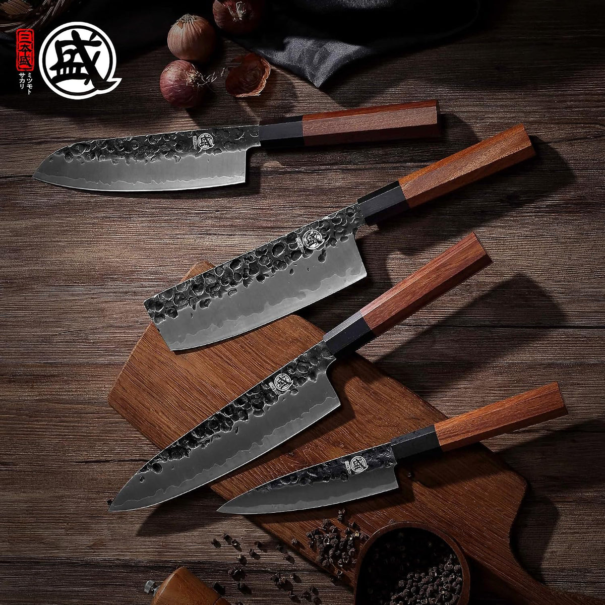 4-Piece Japanese Chef Knife Set, San-Mai 9Cr18MoV