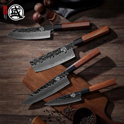 4-Piece Japanese Chef Knife Set, San-Mai 9Cr18MoV