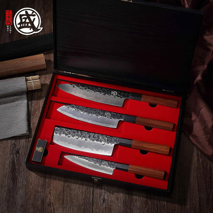 4-Piece Japanese Chef Knife Set, San-Mai 9Cr18MoV