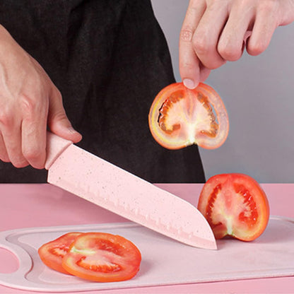 Boxed Kitchen Knife Set Block Wheat Straw blades Nonstick for Kitchen Cutting Meat Scissors Ceramic Peeler for Slicing Paring Fruits Vegetables