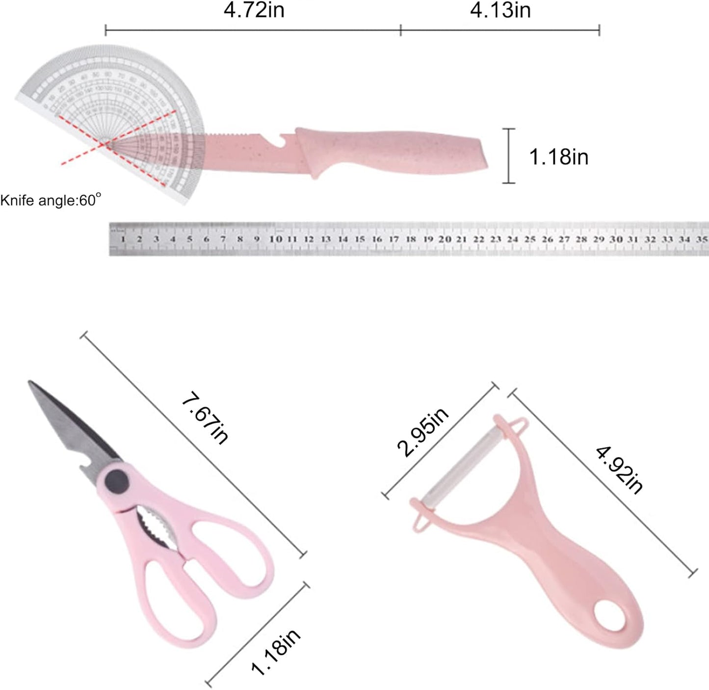 Boxed Kitchen Knife Set Block Wheat Straw blades Nonstick for Kitchen Cutting Meat Scissors Ceramic Peeler for Slicing Paring Fruits Vegetables