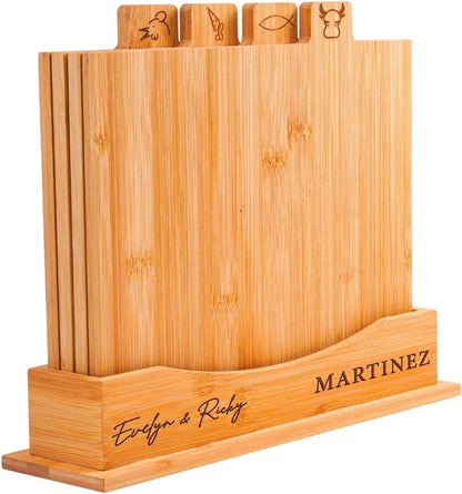 4-Piece Custom Wooden Chopping Boards for Kitchen, Wedding Gift for Couple 2026, Personalized Cutting Board Set with Holder, Gifts for Anniversary, Christmas, Housewarming, New Home, Engagement