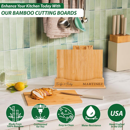 4-Piece Custom Wooden Chopping Boards for Kitchen, Wedding Gift for Couple 2026, Personalized Cutting Board Set with Holder, Gifts for Anniversary, Christmas, Housewarming, New Home, Engagement